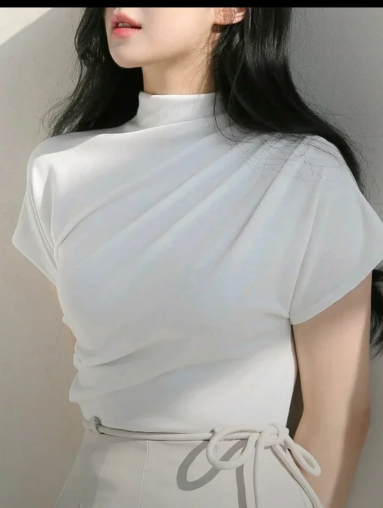 White Drape Mock Neck Top - Picture 5 of 5